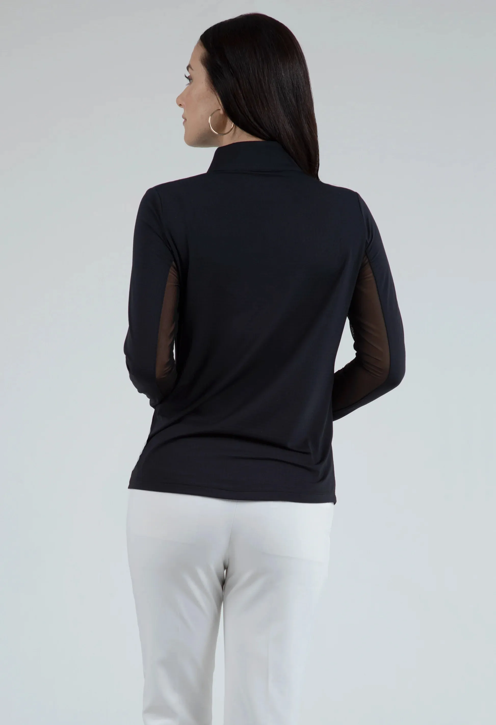 IBKUL Ladies Solid Long Sleee Mock Neck Top - Black
