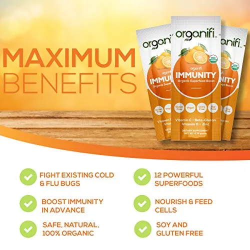 Inmunidad – Inmunidad orgánica superalimentaria – 14 paquetes de una sola porción – Alivio del frío y la gripe – Células nutritivas y alimentarias – Apoyo natural del sistema inmunológico – Vitamina C, D y zinc