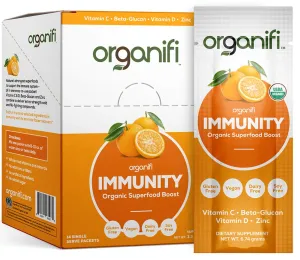 Inmunidad – Inmunidad orgánica superalimentaria – 14 paquetes de una sola porción – Alivio del frío y la gripe – Células nutritivas y alimentarias – Apoyo natural del sistema inmunológico – Vitamina C, D y zinc