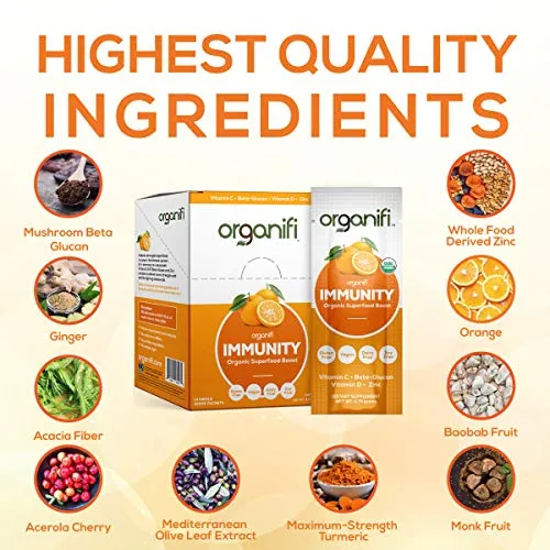Inmunidad – Inmunidad orgánica superalimentaria – 14 paquetes de una sola porción – Alivio del frío y la gripe – Células nutritivas y alimentarias – Apoyo natural del sistema inmunológico – Vitamina C, D y zinc