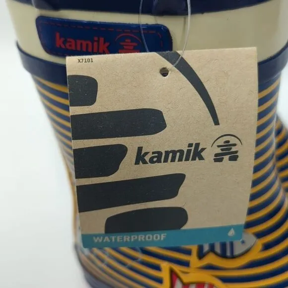 Kamik Ahoy Fish Sailboat Waterproof Yellow Blue Rainboots Little Kid's 13 NWT