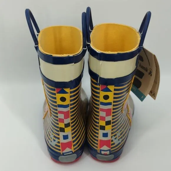 Kamik Ahoy Fish Sailboat Waterproof Yellow Blue Rainboots Little Kid's 13 NWT