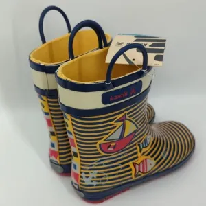 Kamik Ahoy Fish Sailboat Waterproof Yellow Blue Rainboots Little Kid's 13 NWT
