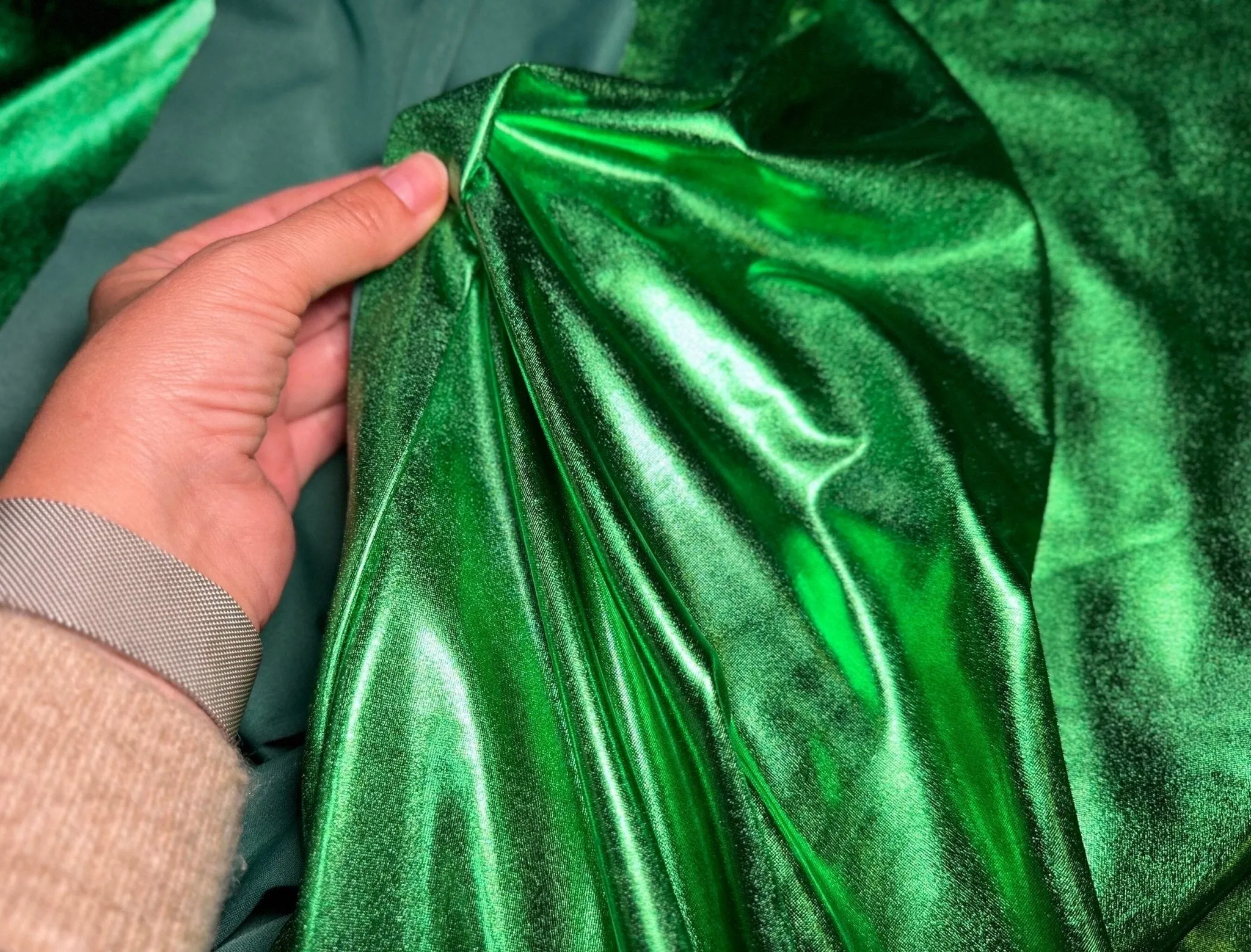 Kelly Green Metallic Lame Spandex Fabric