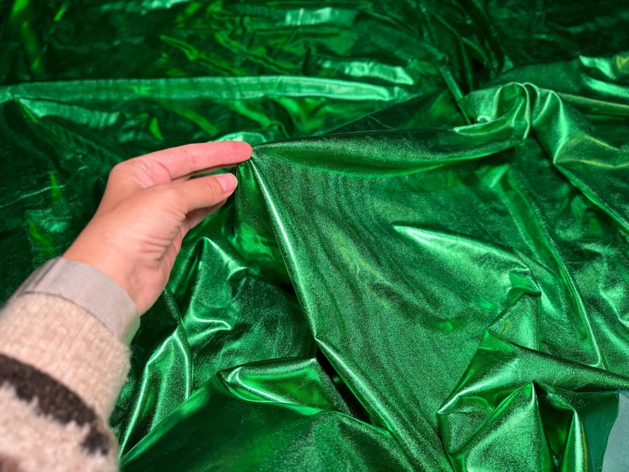 Kelly Green Metallic Lame Spandex Fabric