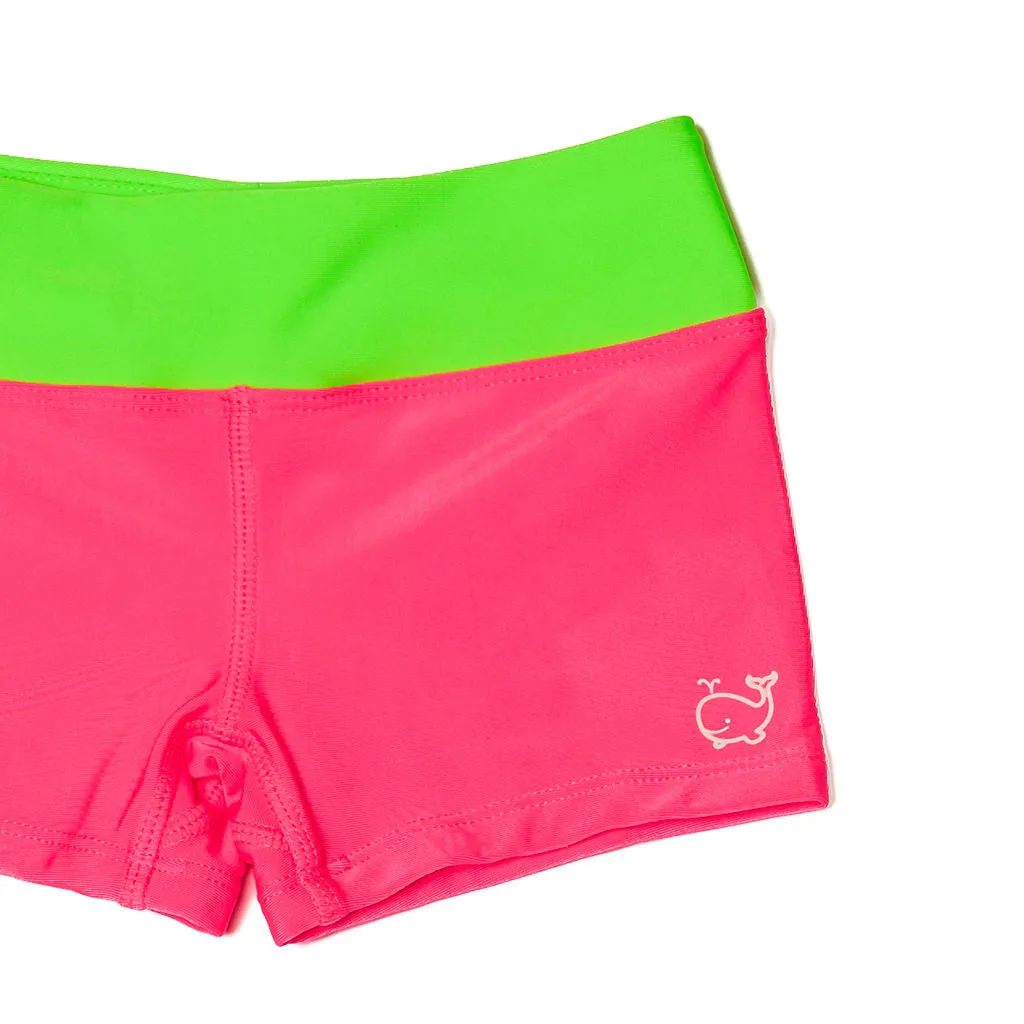 Kids' Euro Swim Shorts UPF 50  | Neon Pink and Green