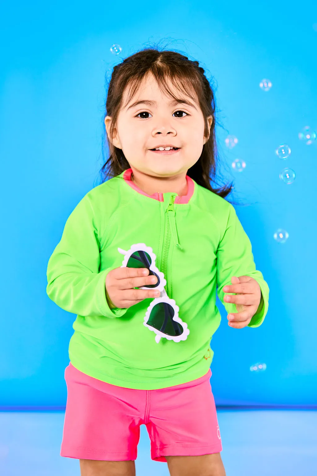 Kids' Euro Swim Shorts UPF 50  | Neon Pink and Green