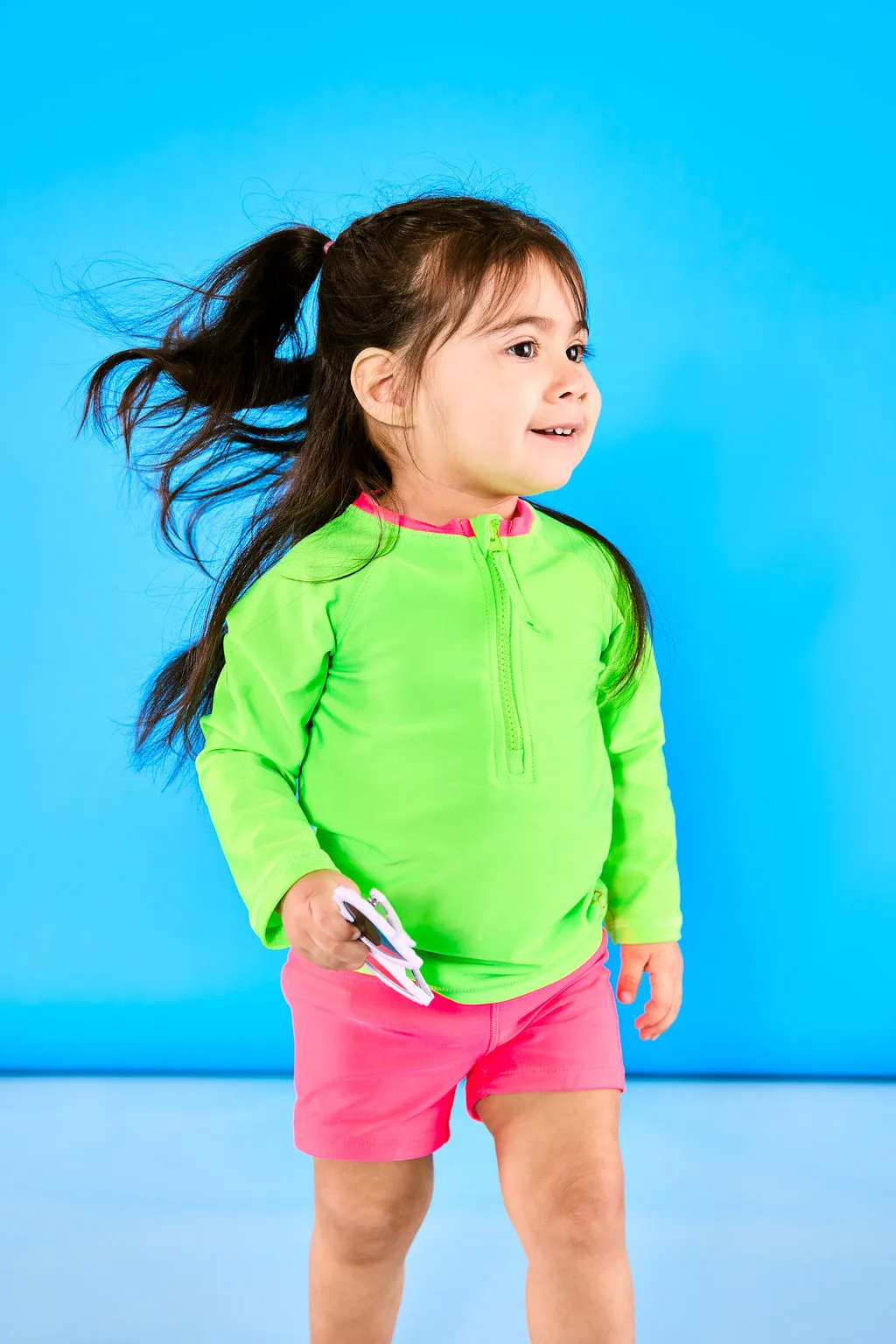 Kids' Euro Swim Shorts UPF 50  | Neon Pink and Green