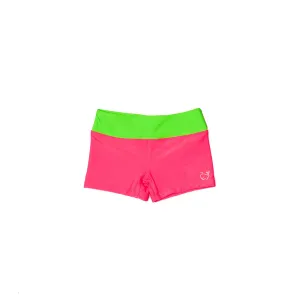 Kids' Euro Swim Shorts UPF 50  | Neon Pink and Green
