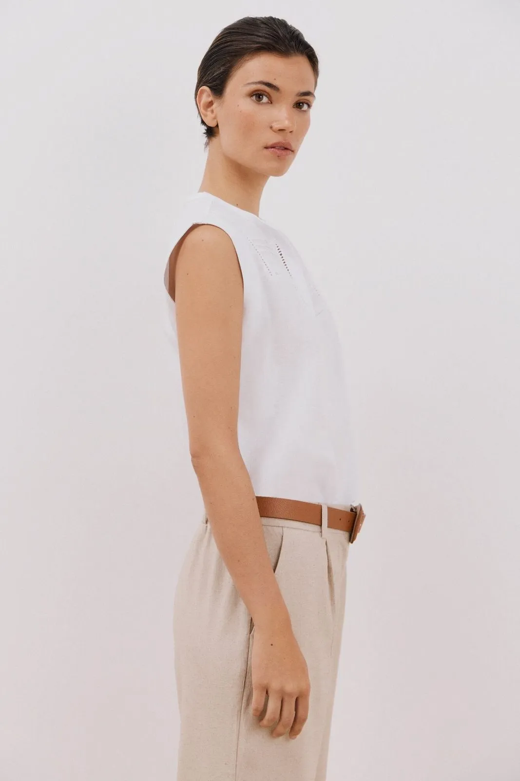 Linen Combination Top - White