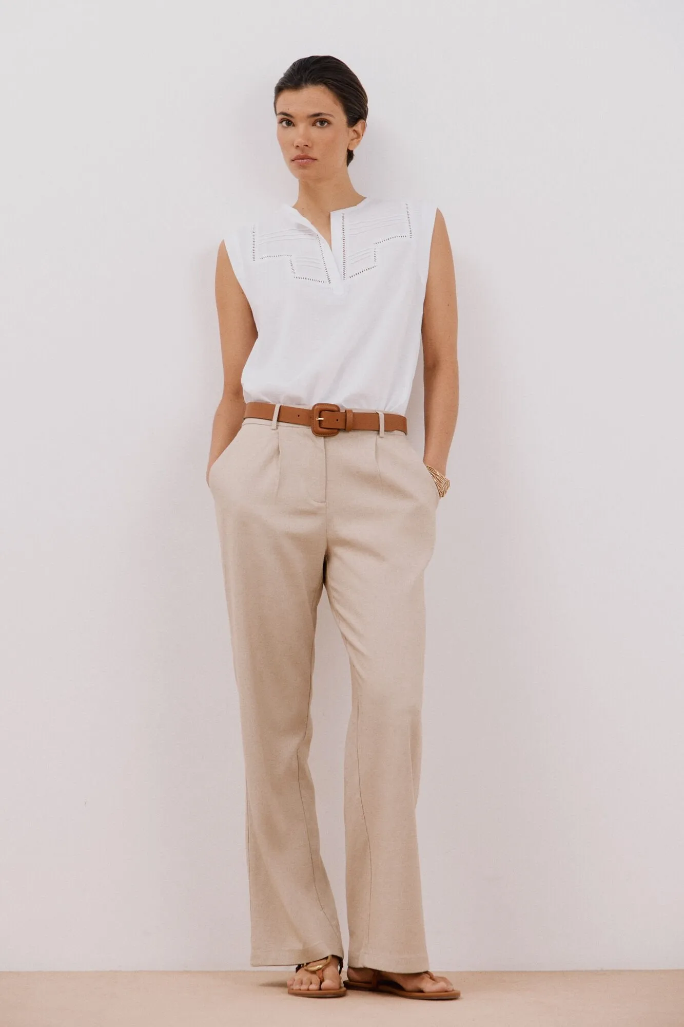 Linen Combination Top - White