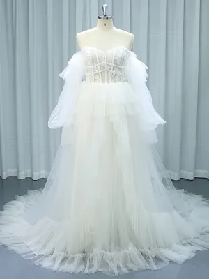 Long Sleeve Ruffle Tulle Colorful Wedding Dresses Bridal Dress YW221107