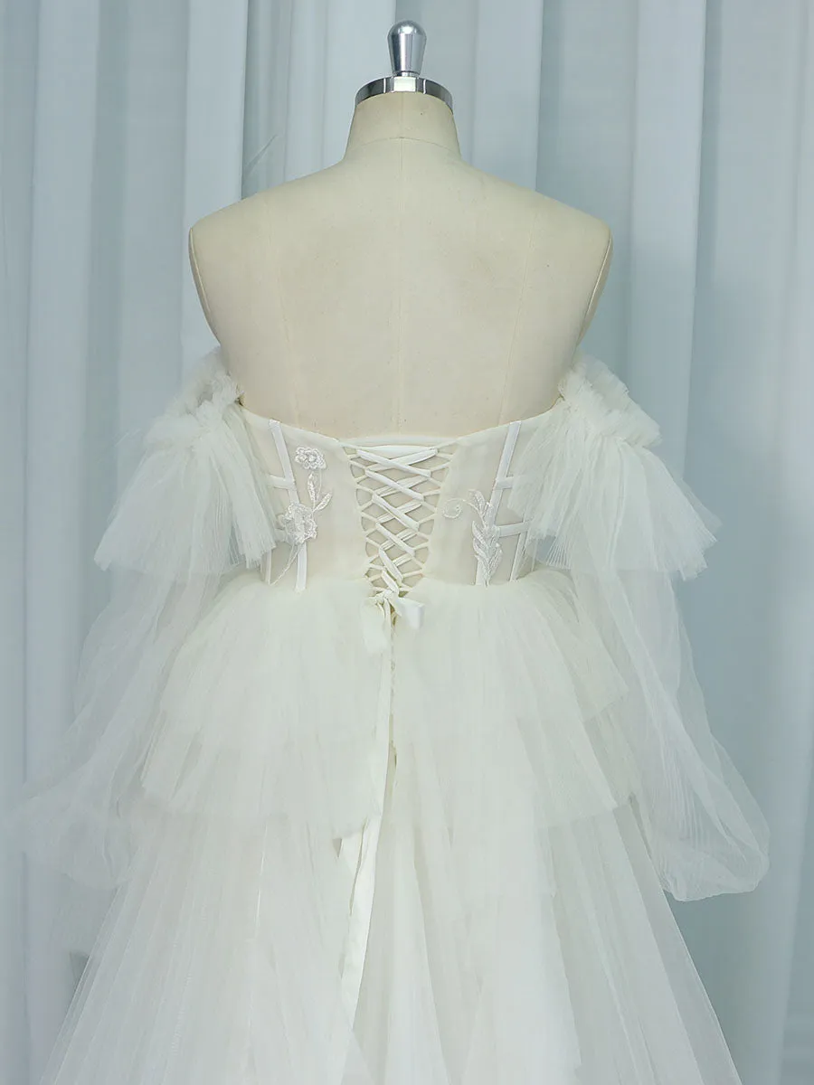 Long Sleeve Ruffle Tulle Colorful Wedding Dresses Bridal Dress YW221107