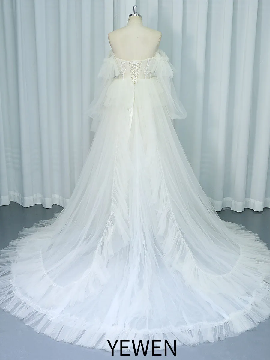 Long Sleeve Ruffle Tulle Colorful Wedding Dresses Bridal Dress YW221107