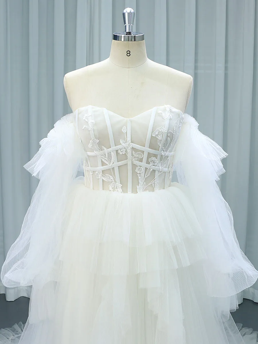 Long Sleeve Ruffle Tulle Colorful Wedding Dresses Bridal Dress YW221107
