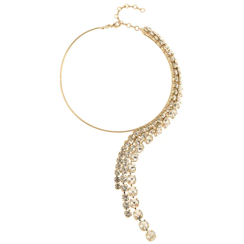 Long Tassel Rhinestone Choker, Fashionable Multi-layer Exaggerated Necklace Accessory for Women, Necklace for Party Gowns and Ceremonial Dress Jewelry.