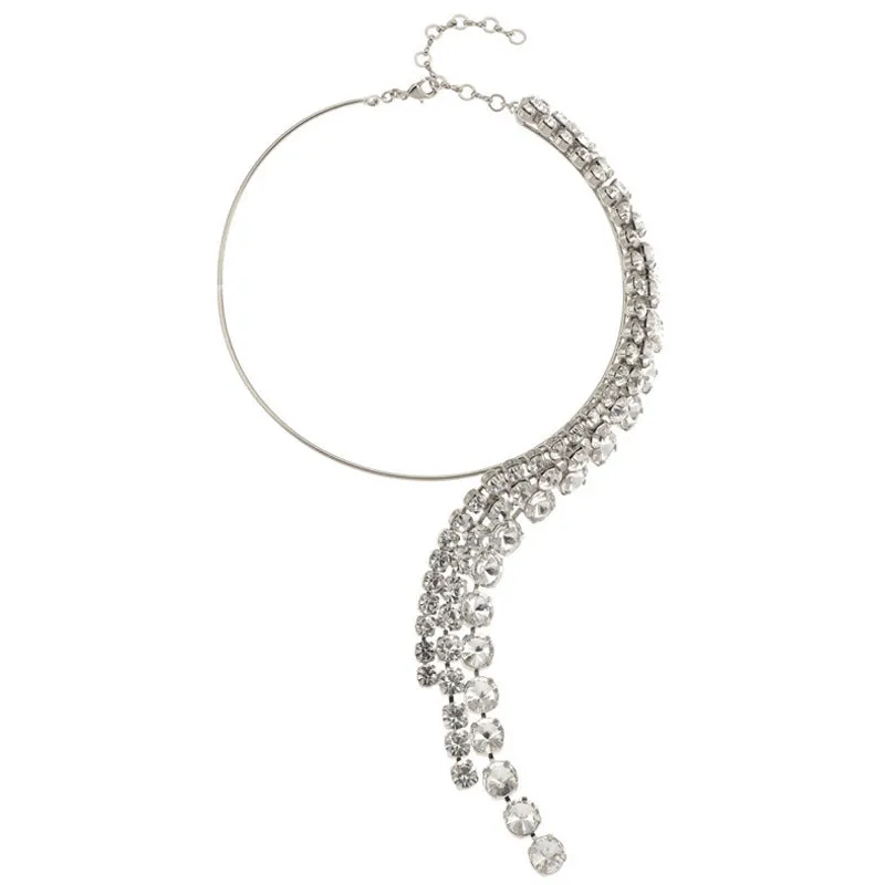 Long Tassel Rhinestone Choker, Fashionable Multi-layer Exaggerated Necklace Accessory for Women, Necklace for Party Gowns and Ceremonial Dress Jewelry.