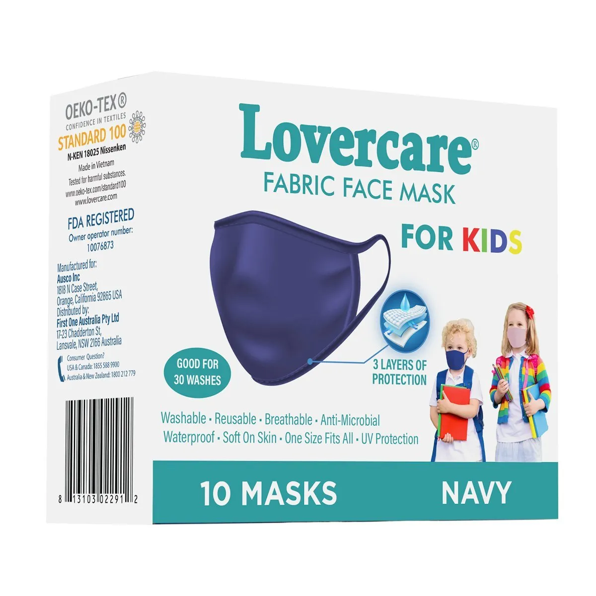 Lovercare Kids Fabric Face Mask 3ply 10 Pack