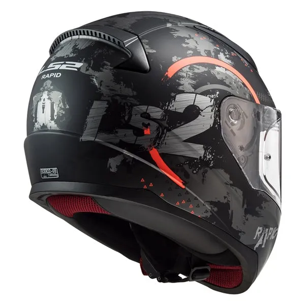 LS2 Rapid Full-Face Motorcycle Helmet - Circle Matte Titanium/Fluo Ora