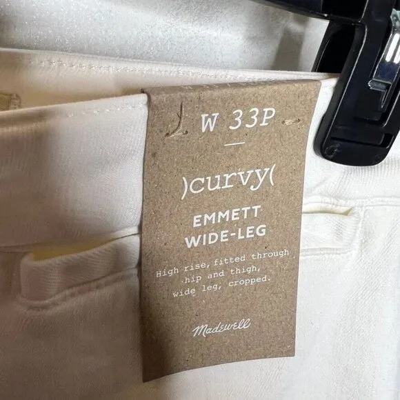 Madewell $128 Petite Curvy Perfect Wide-Leg Crop Jean Tile White Size P33 NP683