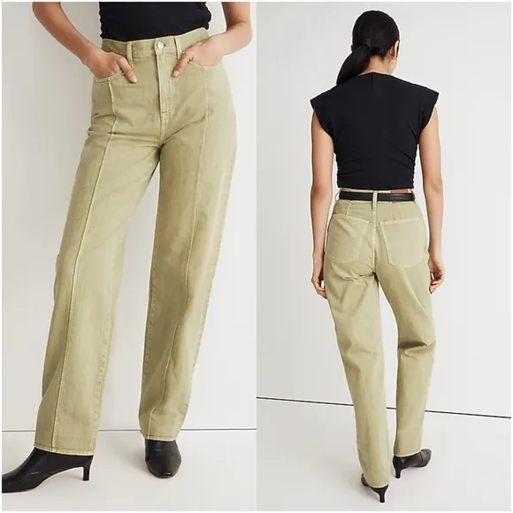 Madewell Baggy Straight Jeans: Garment-Dyed Edition in Artichoke