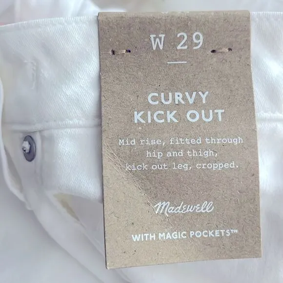 Madewell NWT Curvy Kick Out Crop Jeans Size 29 in Pure White
