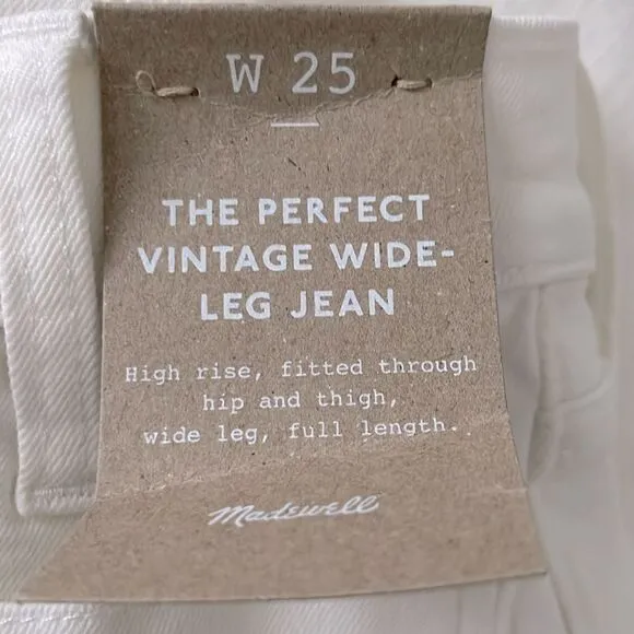 Madewell NWT Perfect Vintage Wide Leg Jeans Size 25 Patch Pocket Edition | White