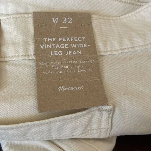 Madewell NWT Perfect Vintage Wide-Leg Jeans Size 32 High Rise in Vintage Canvas