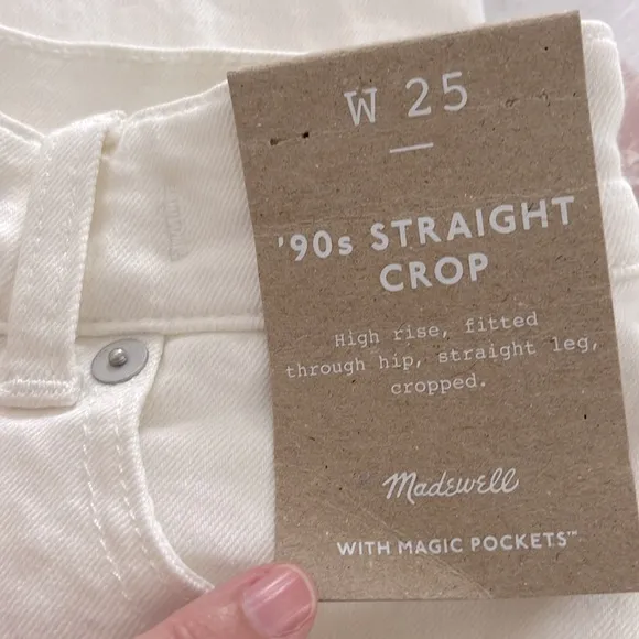 Madewell NWT The 90s Straight Crop Jeans Size 25 in Tile White | High Rise