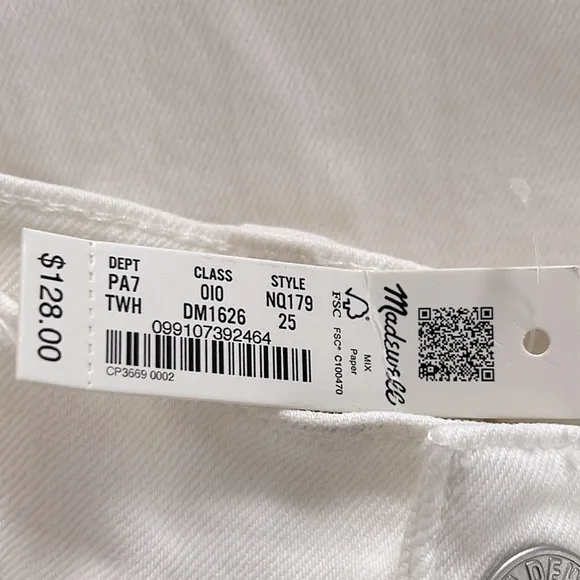 Madewell NWT The 90s Straight Crop Jeans Size 25 in Tile White | High Rise