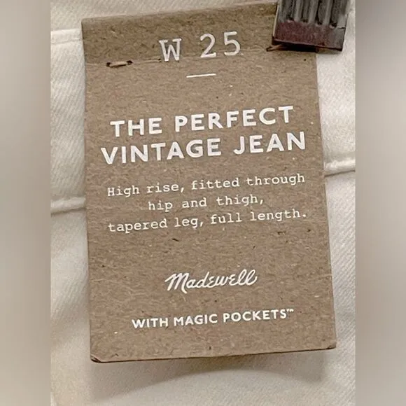 Madewell NWT The Perfect Vintage Jeans Size 25 in Tile White | Raw Hems