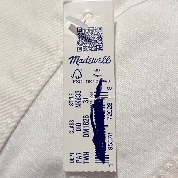 Madewell NWT White Superwide Leg Jeans High Rise Size 31 in Tile White