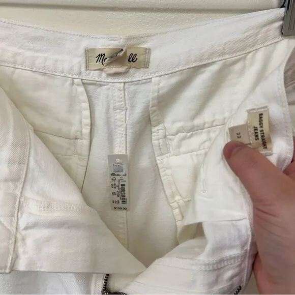 Madewell The Harlow Baggy Straight Wide-Leg Jean in Tile White Size 32