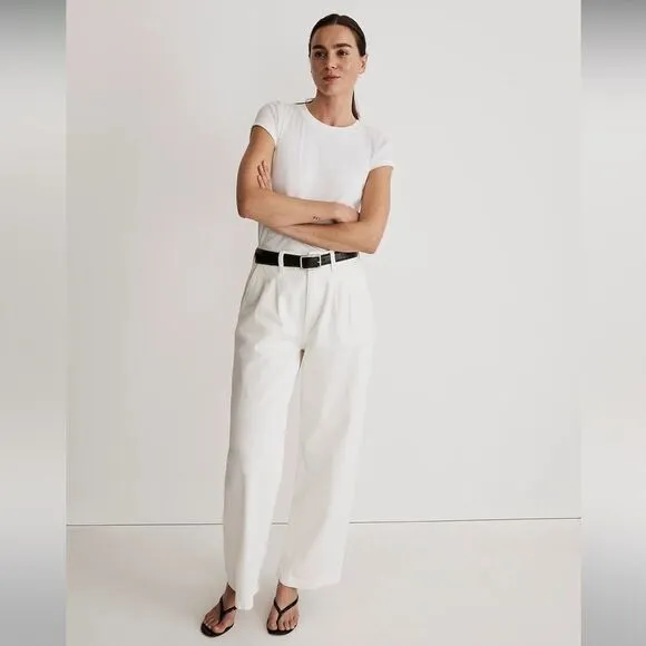 Madewell The Harlow Baggy Straight Wide-Leg Jean in Tile White Size 32