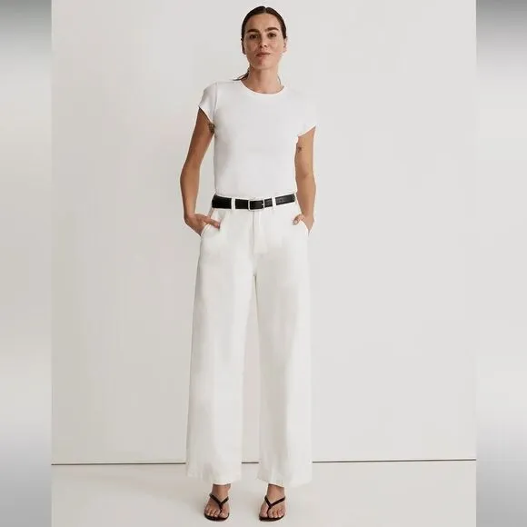 Madewell The Harlow Baggy Straight Wide-Leg Jean in Tile White Size 32