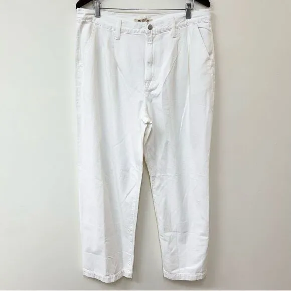 Madewell The Harlow Baggy Straight Wide-Leg Jean in Tile White Size 32
