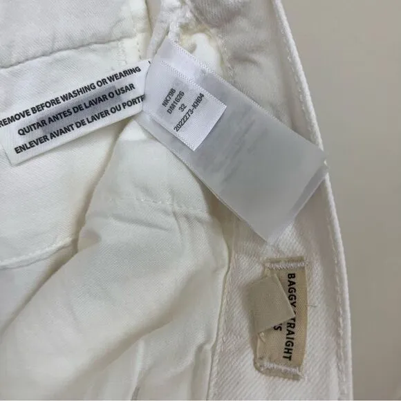 Madewell The Harlow Baggy Straight Wide-Leg Jean in Tile White Size 32