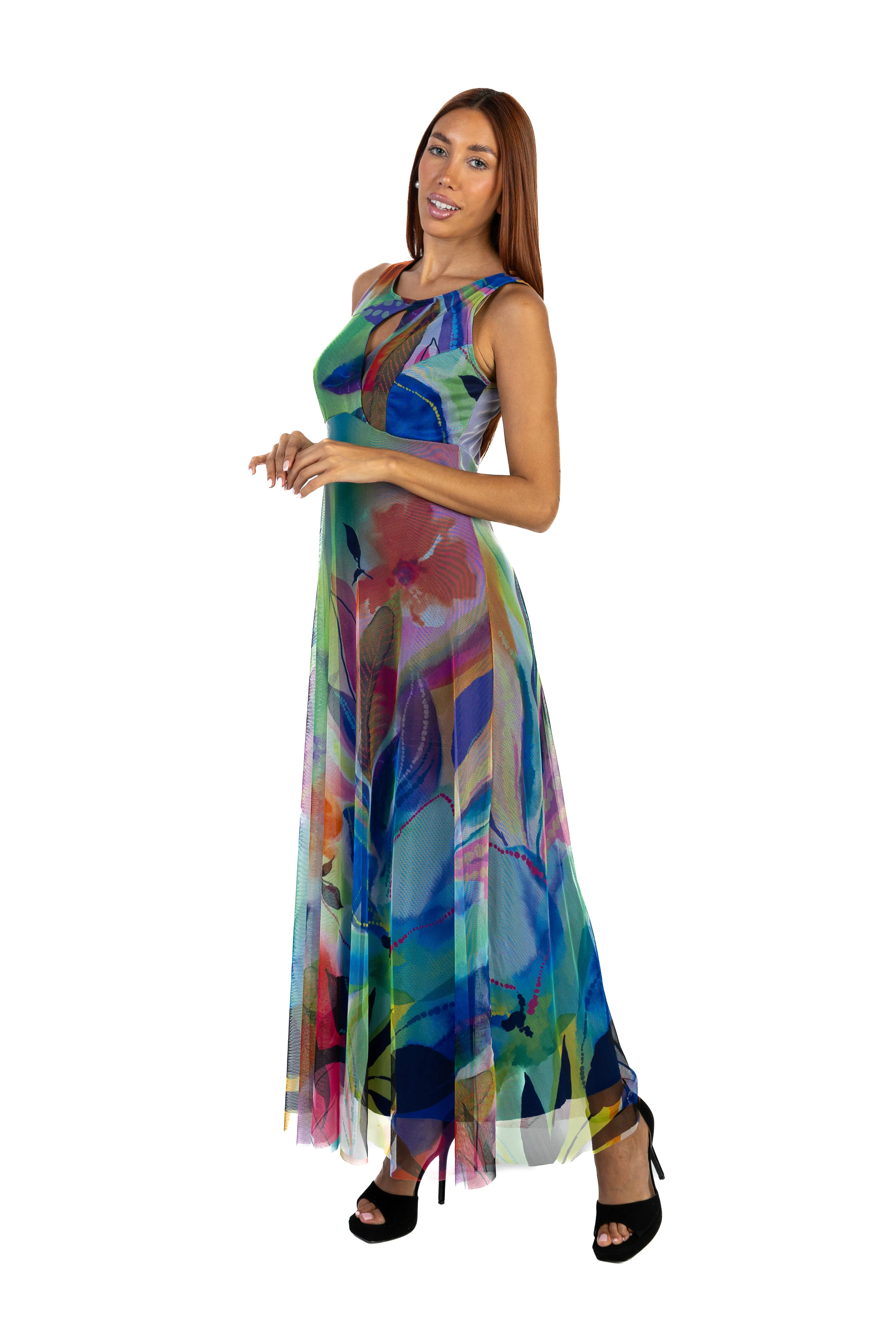 MORGAN Fit N Flare  Front Keyholes Empire Long Dress