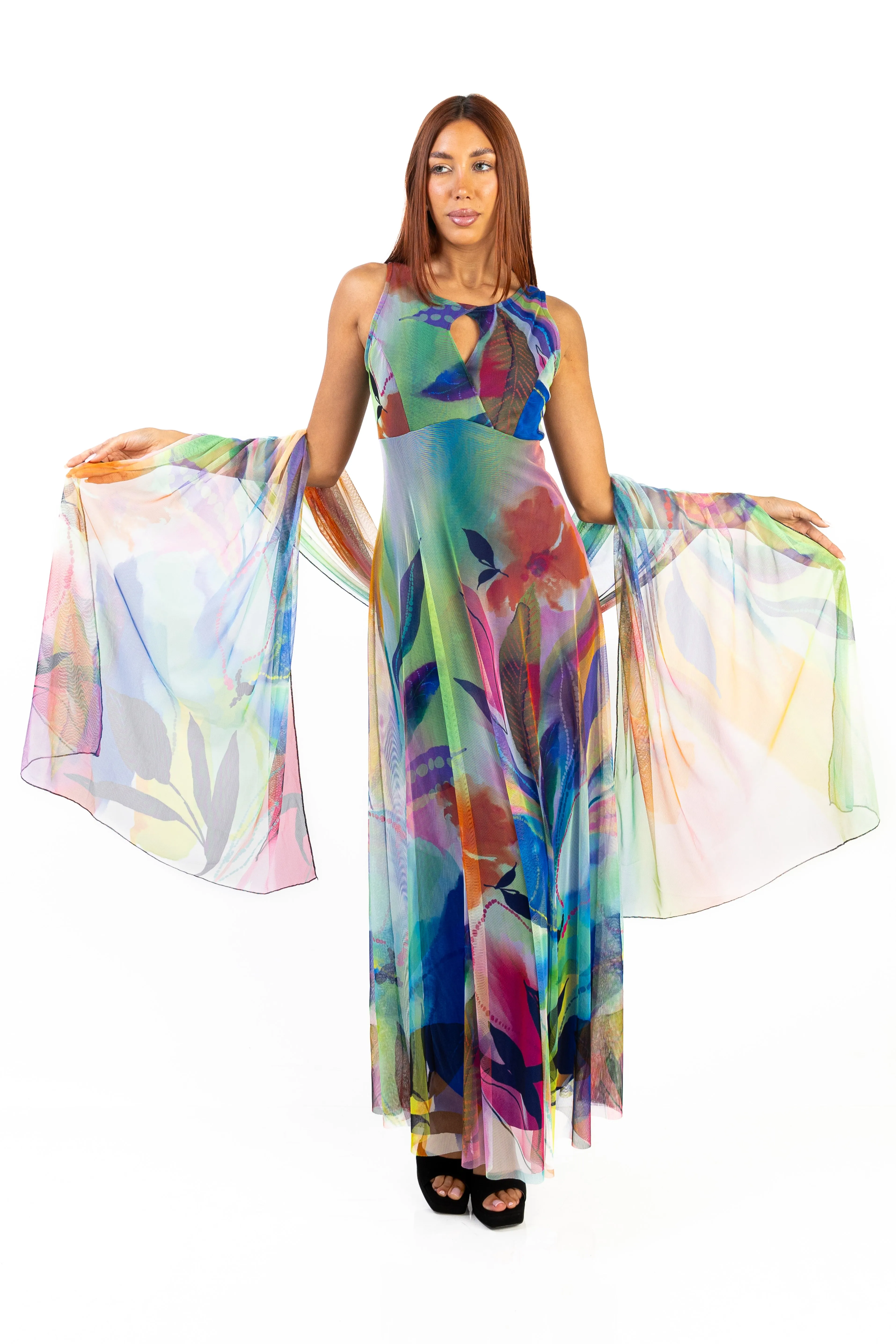 MORGAN Fit N Flare  Front Keyholes Empire Long Dress