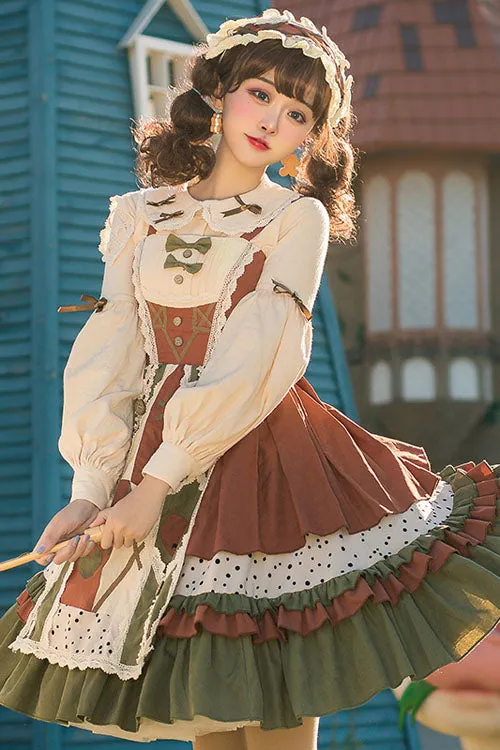 Multi-Color Japanese Country Style Stitching Bowknot Multi-Layer Ruffled Classic Lolita JSK Dress