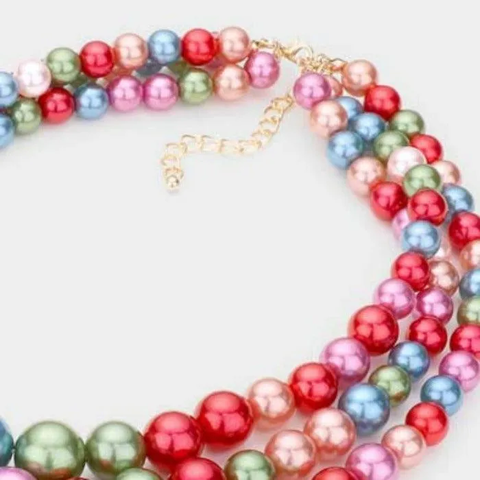 Multi Color Pearl (faux) Necklace & Earring Set