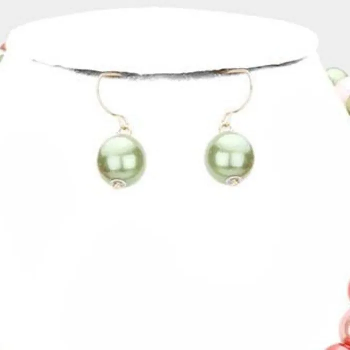 Multi Color Pearl (faux) Necklace & Earring Set