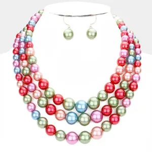 Multi Color Pearl (faux) Necklace & Earring Set