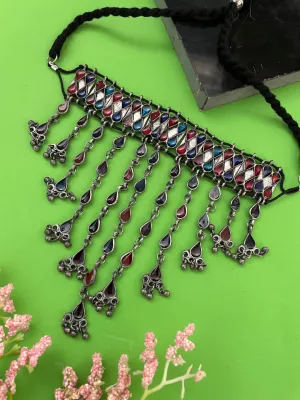 Multi-Layer Black Polish Afghani Choker Necklace Set