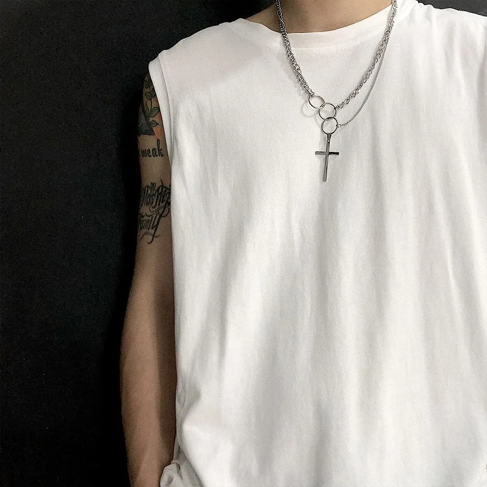 Multi-Layer Ring Cross Necklace