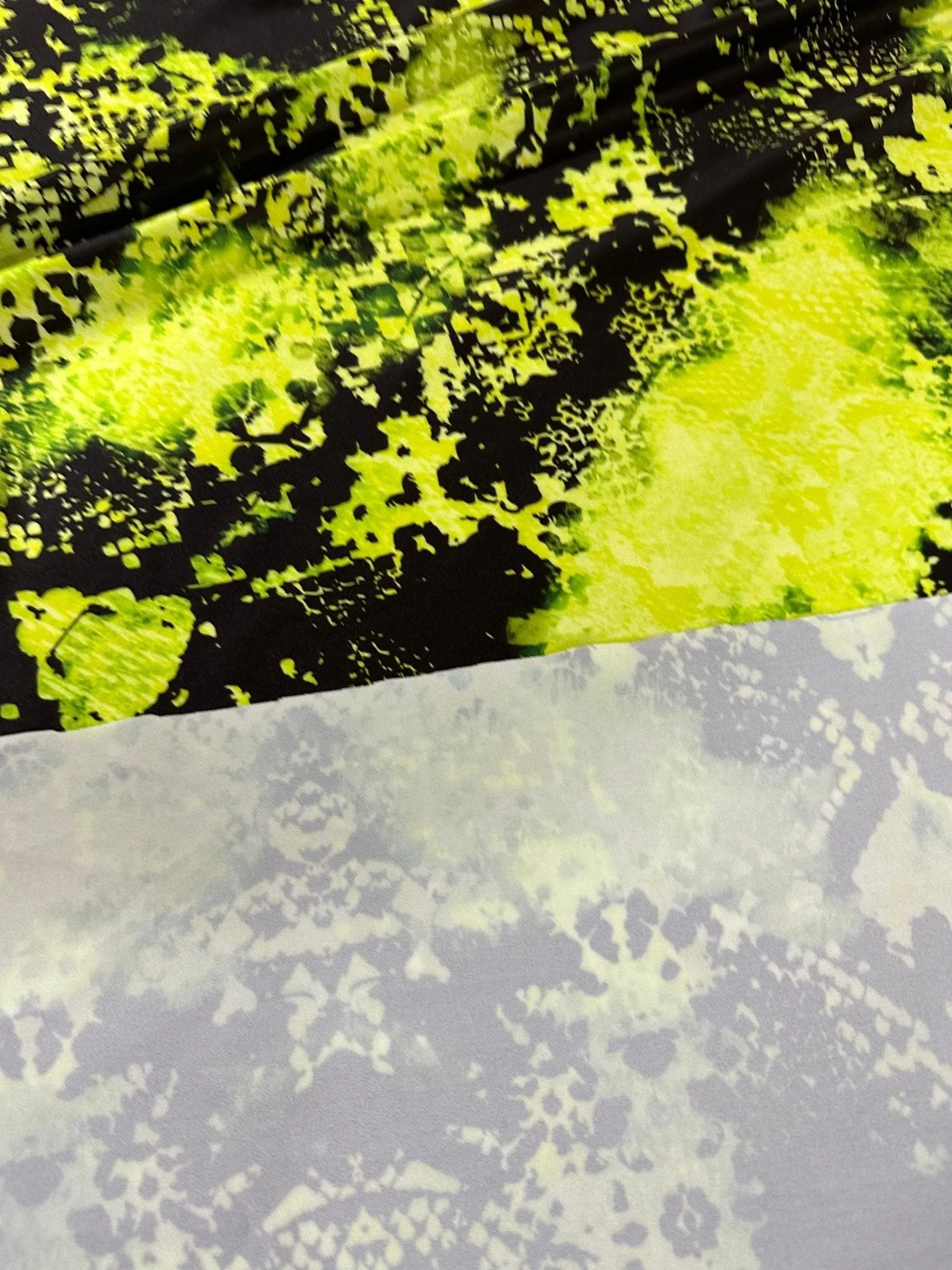 Neon Green Spandex Fabric - Abstract Pattern