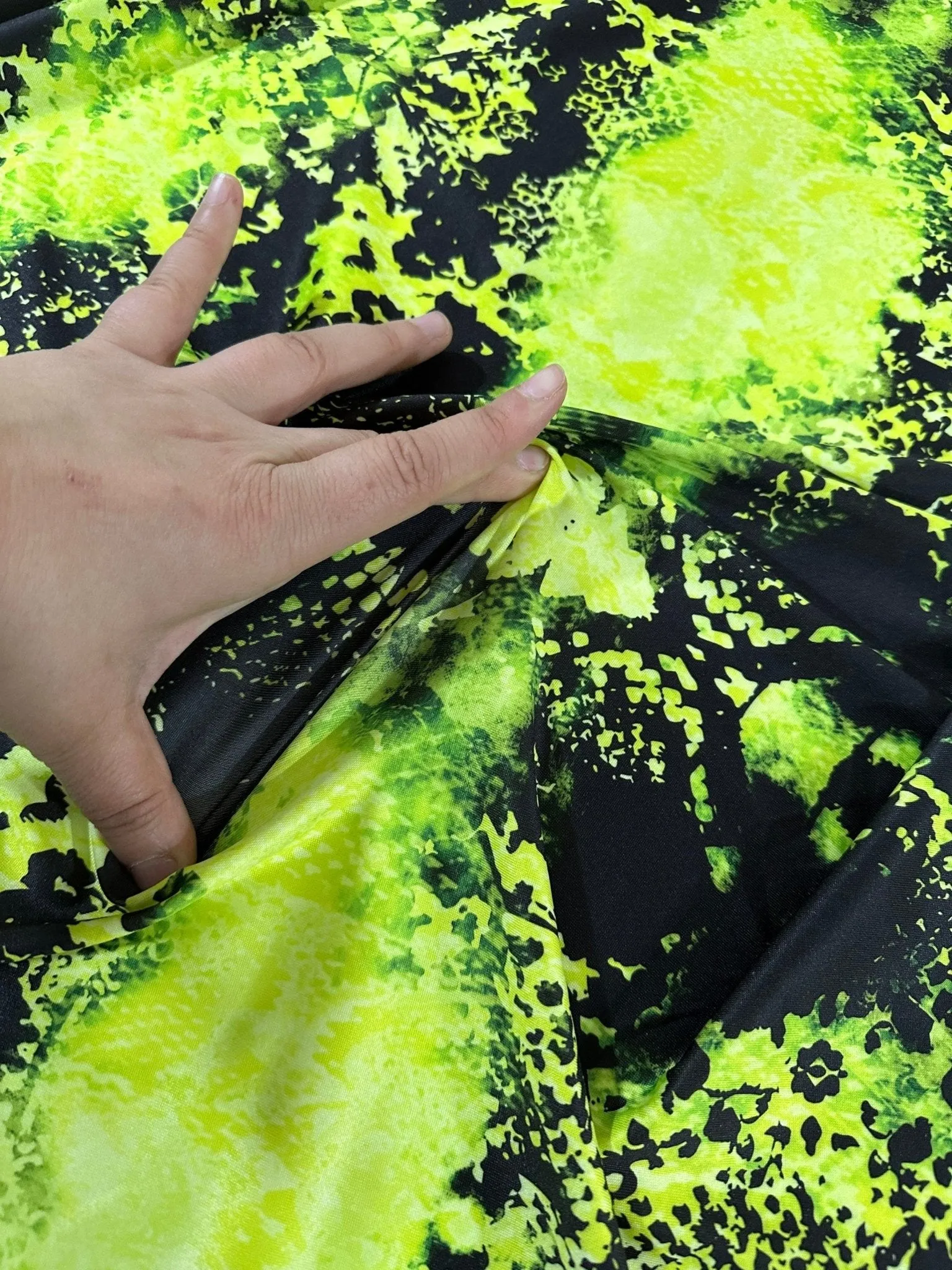 Neon Green Spandex Fabric - Abstract Pattern