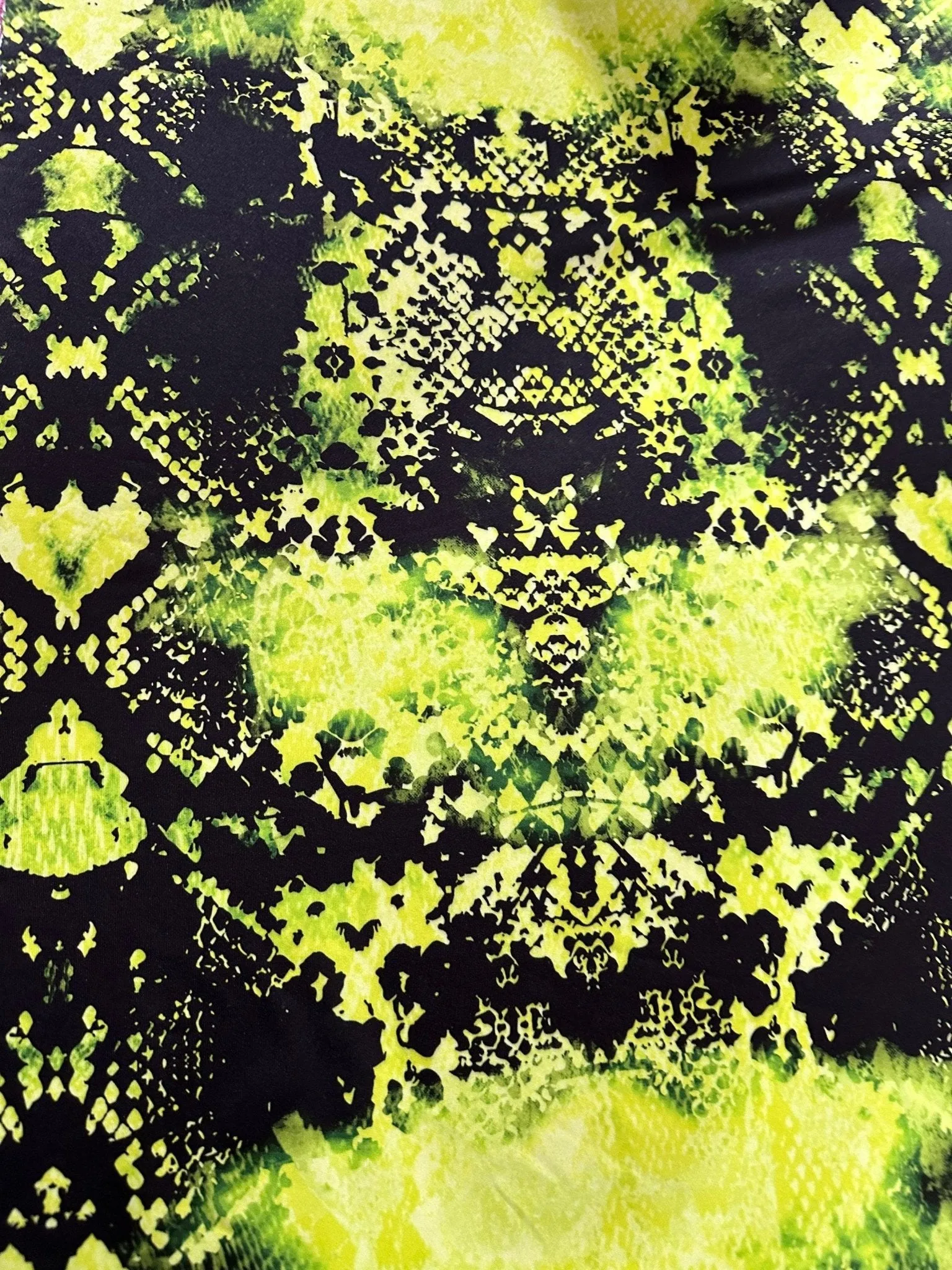 Neon Green Spandex Fabric - Abstract Pattern