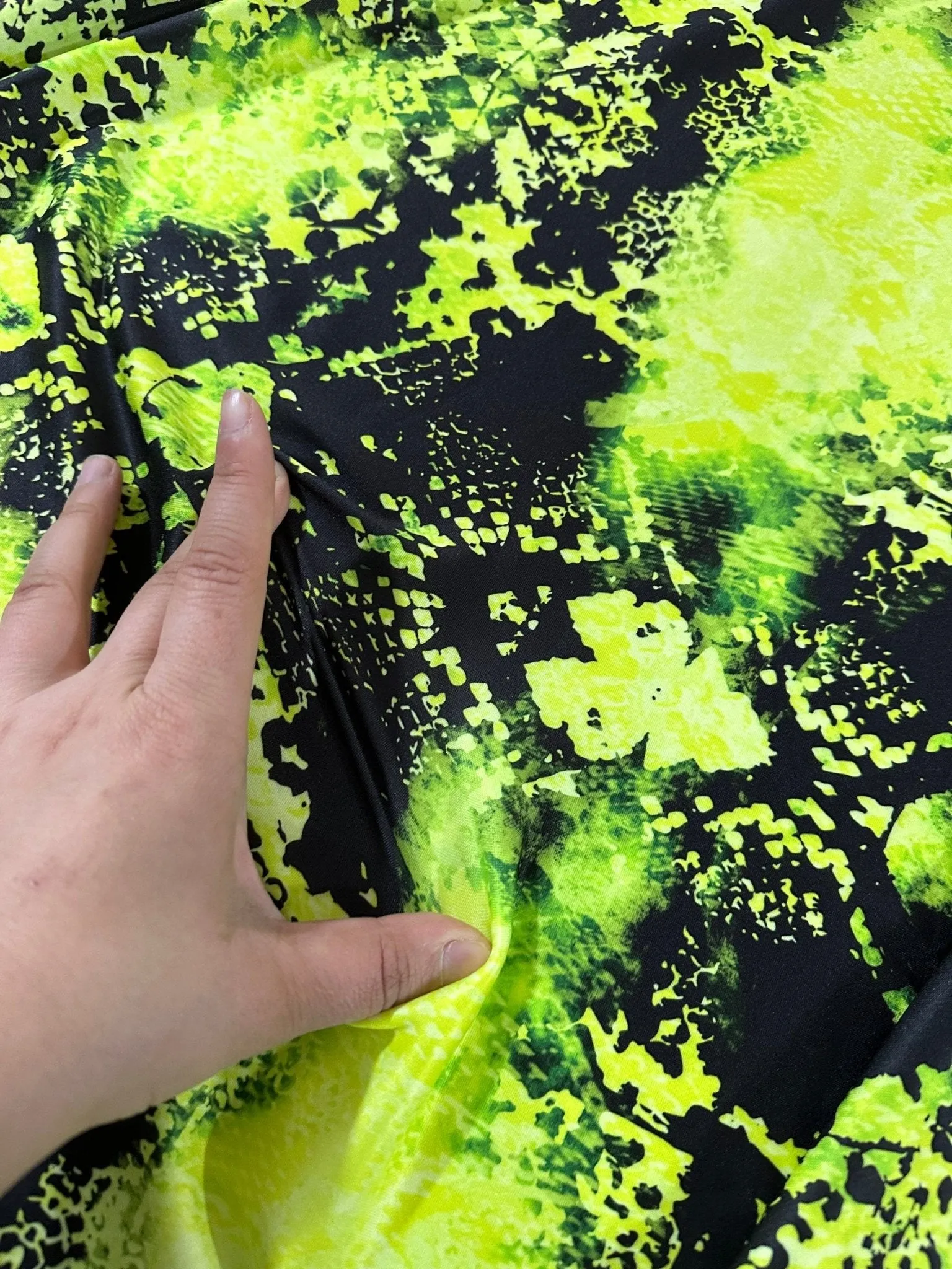 Neon Green Spandex Fabric - Abstract Pattern