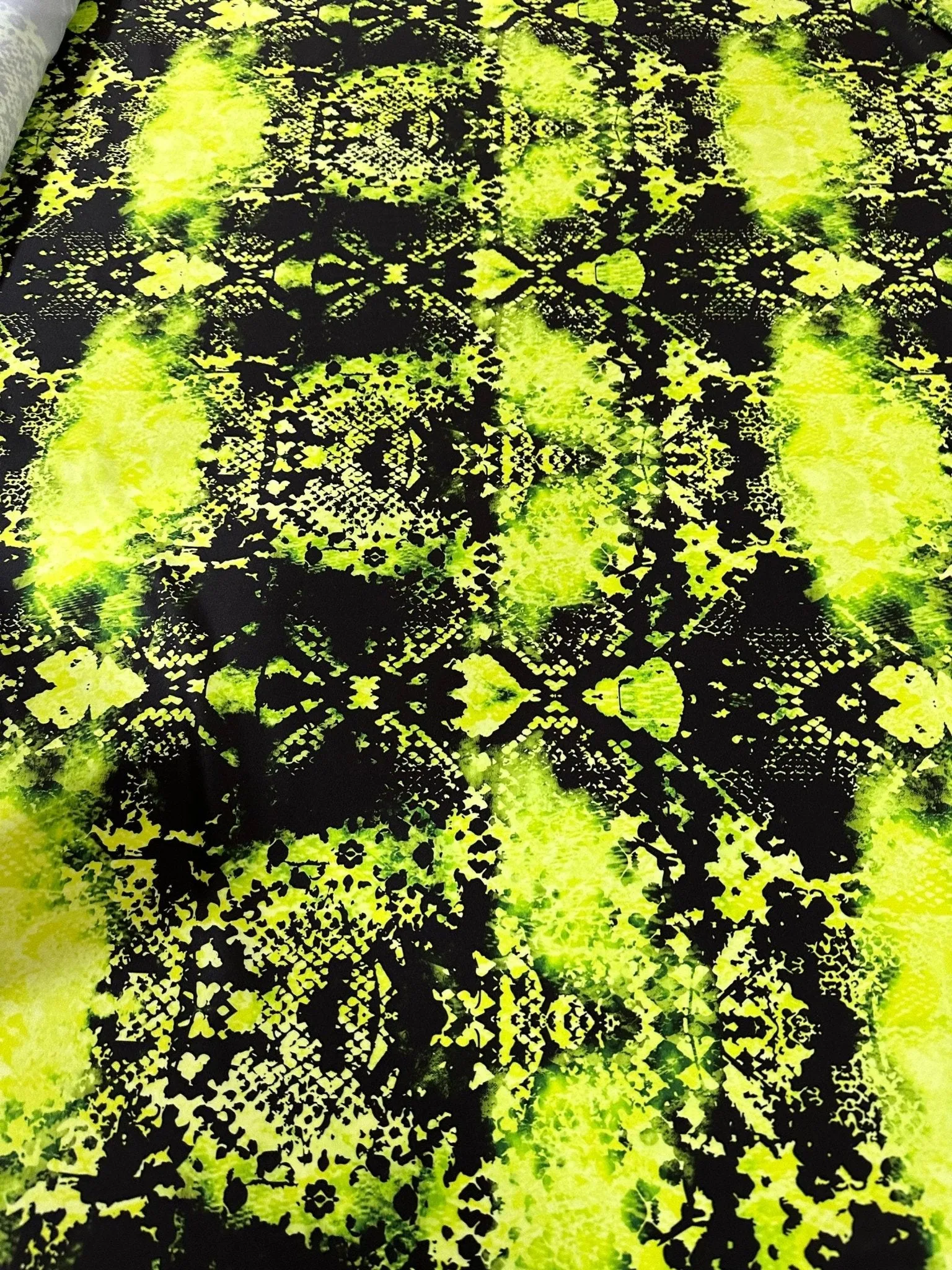 Neon Green Spandex Fabric - Abstract Pattern